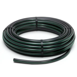 لفة أنابيب بلاستيك HDPE ضغط 4 بار PE 80، قطر 140 مم، SDR 33 أسود مع خطوط خضراء