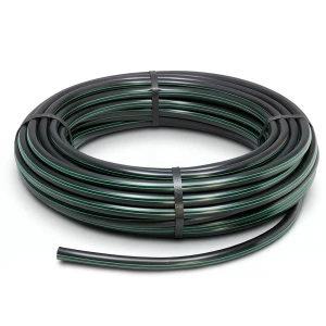 لفة أنابيب HDPE ضغط 4 بار PE 80 قطر خارجي 160 مم SDR 33 أسود مع خطوط خضراء