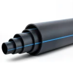 مواسير HDPE ضغط 15.3 بار [PE 80] قطر خارجي 200 مم SDR 7.4 لون أسود مع خط أزرق