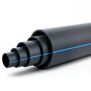 مواسير HDPE ضغط 15.3 بار [PE 80] قطر خارجي 200 مم SDR 7.4 لون أسود مع خط أزرق