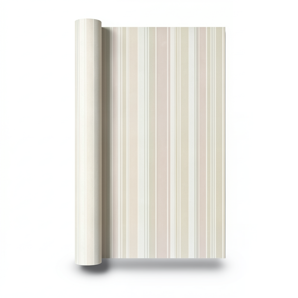Italian Wallpaper Pale Beige Color Striped Design, Size 10m x 0.73m, Model 57169