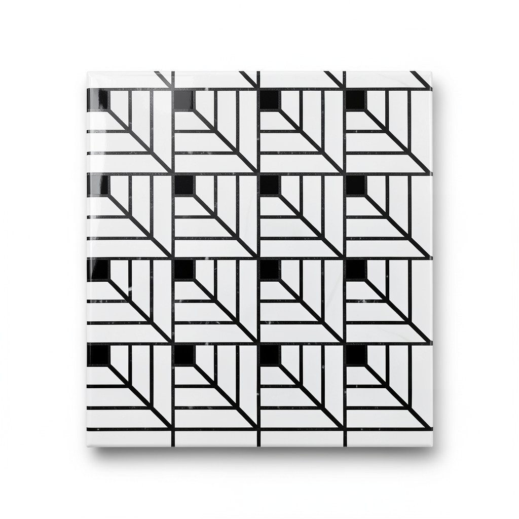 بلاط ارضيات بورسلان لماع مقاس 60 ×60 سم، لون أبيض مع اسود، موديل بونتيسي