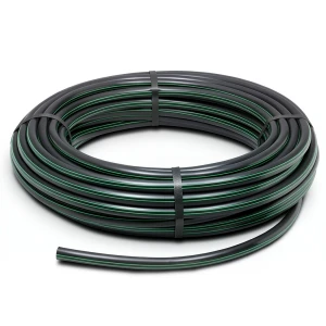لفة أنابيب HDPE ضغط 6 بار PE 80 قطر خارجي 125 مم SDR 22 أسود مع خطوط خضراء
