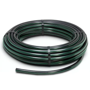 HDPE Plastic Coil Pipe PN 6 Bar PE 80, 140 mm Diameter, SDR 22 Black with Green Stripes