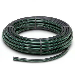 لفة أنابيب HDPE ضغط 6 بار PE 80 قطر خارجي 160 مم SDR 22 أسود مع خطوط خضراء