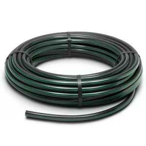 لفة أنابيب HDPE ضغط 10 بار PE 80 قطر خارجي 50 مم SDR 13.6 لون أسود مع خط أخضر
