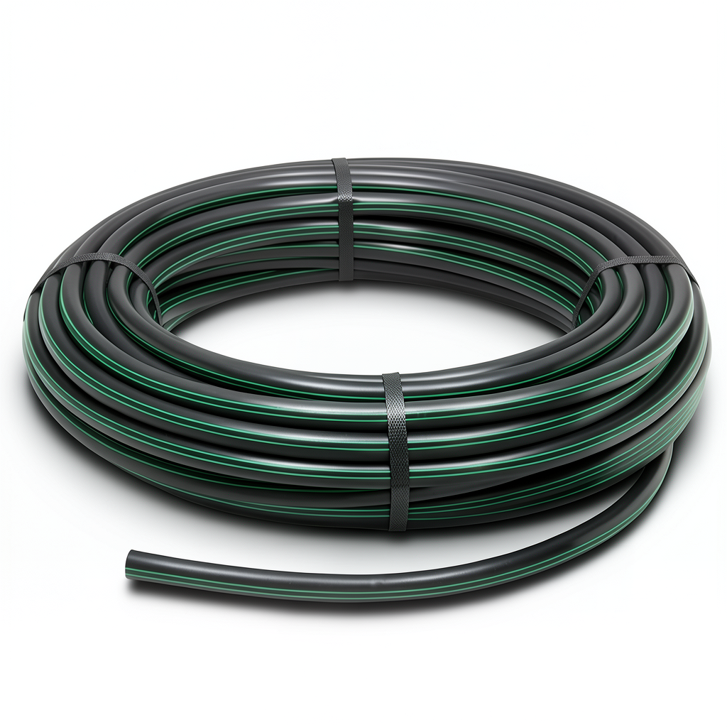 HDPE Plastic Coil Pipe PN 10 Bar PE 80 50 mm SDR 13.6 Black with Green Stripes