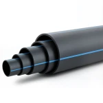 أنابيب HDPE ضغط 15.3 بار PE 80 قطر خارجي 225 مم SDR 7.4 أسود مع خط أزرق