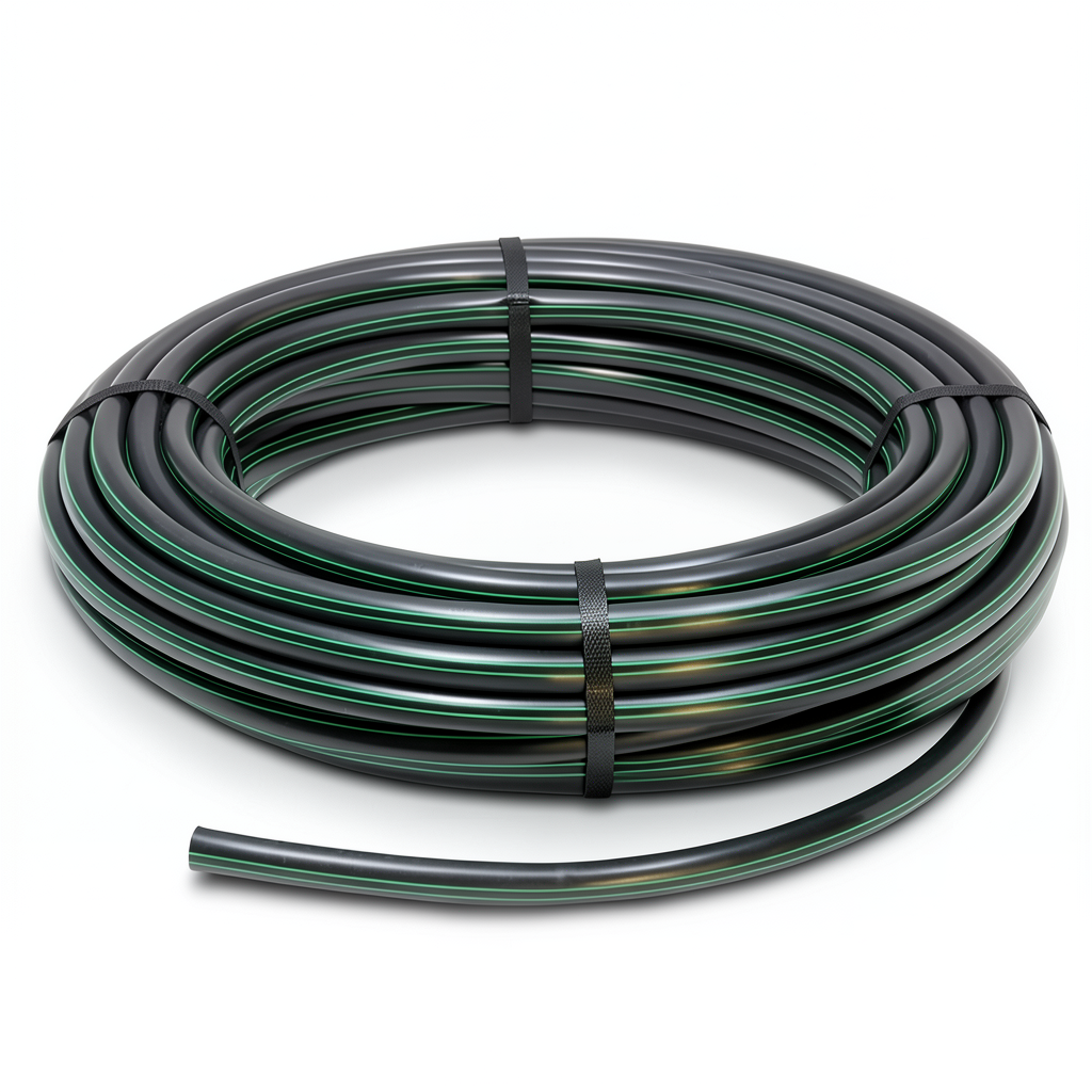 HDPE Plastic Coil Pipe PN 6 Bar PE 80 OD 110 mm SDR 22 Black with Green Stripes