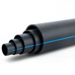 مواسير HDPE ضغط 15.3 بار PE 80، قطر خارجي 500 مم SDR 7.4 أسود مع خط أزرق