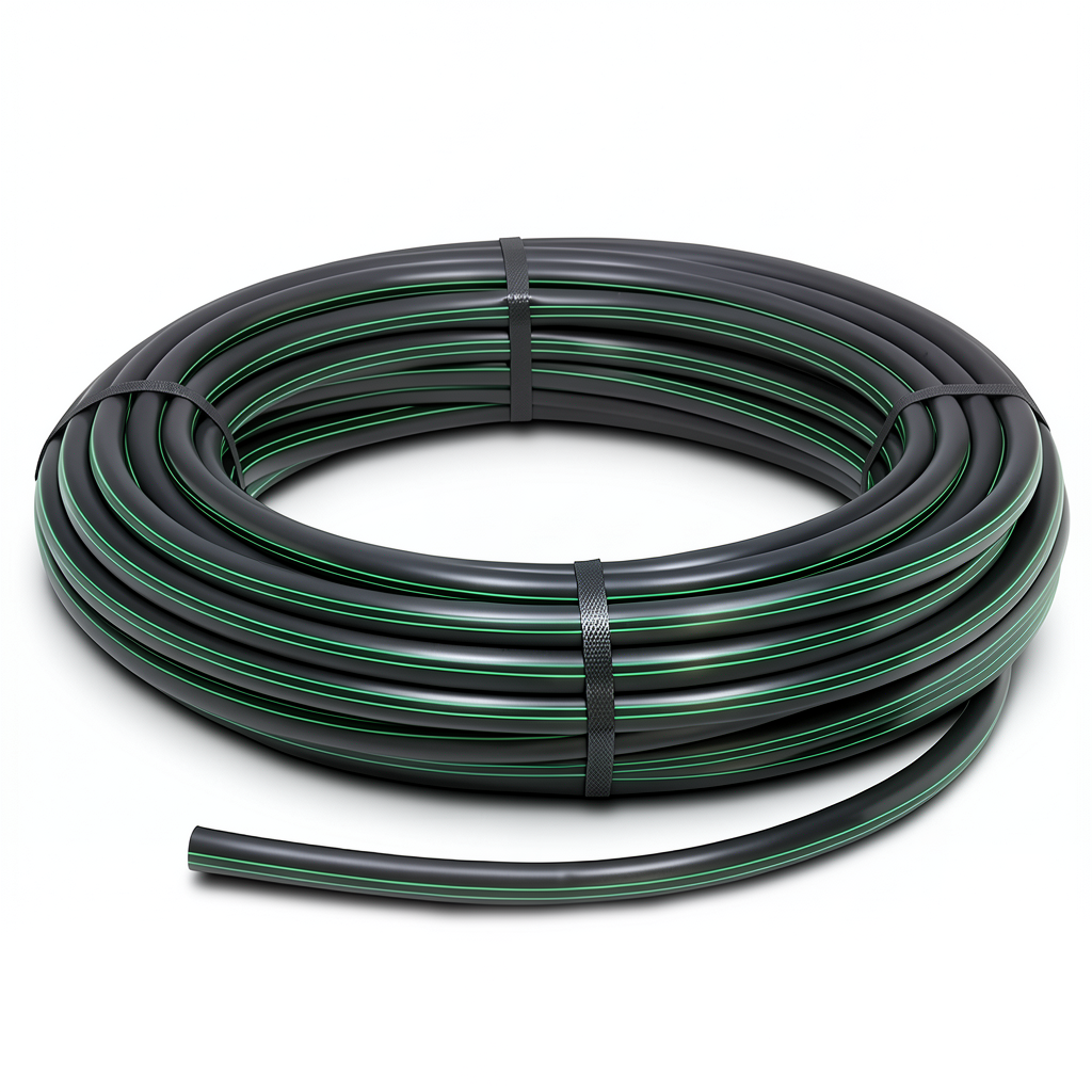 HDPE Plastic Coil Pipe PN 6 Bar PE 80 OD 160 mm SDR 22 Black with Green Stripes
