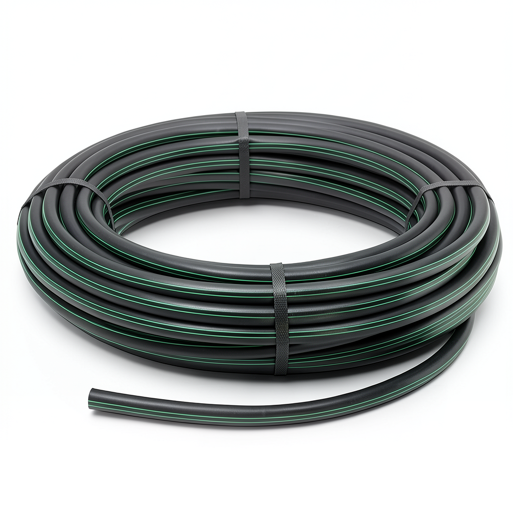 HDPE Plastic Coil Pipe Nominal Pressure 10 Bar PE 80 OD 20 mm SDR 13.6 Black with Green Stripes