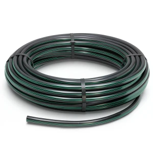 لفة أنابيب بلاستيك HDPE ضغط 10 بار PE 80 قطر خارجي 32 مم SDR 13.6 أسود مع خطوط خضراء