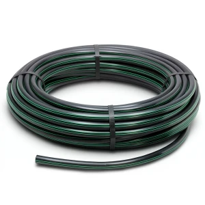 لفة أنابيب HDPE ضغط 10 بار PE 80 قطر خارجي 50 مم SDR 13.6 لون أسود مع خط أخضر