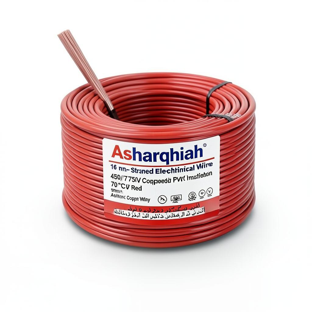 سلك كهرباء مجدول 16 مم² 450/750 فولت، موصل نحاس، عزل PVC 70°C، لون أحمر | شركة كابلات الشرقية للصناعة