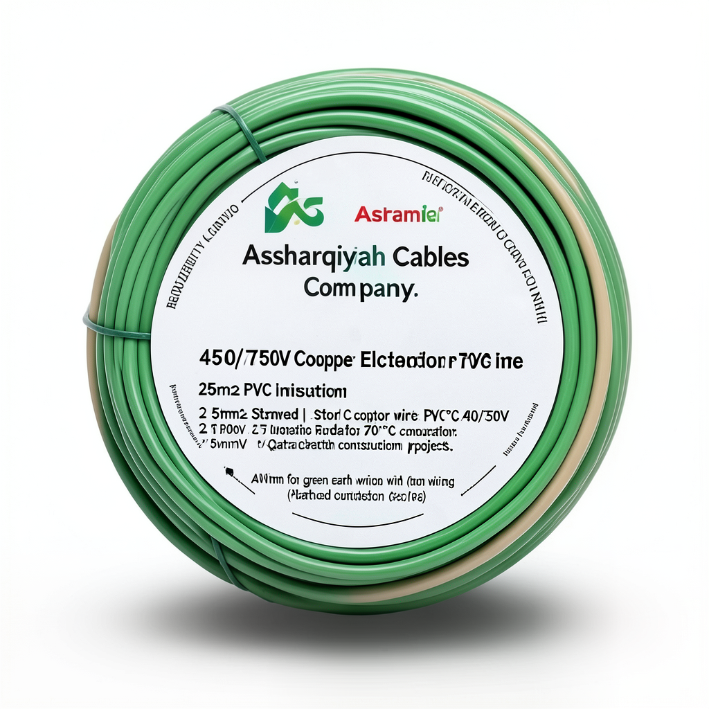 25mm2 Stranded Electrical Wire 450/750V Copper Conductor PVC 70°C Green | Asharqiyah Cables Company for Industry