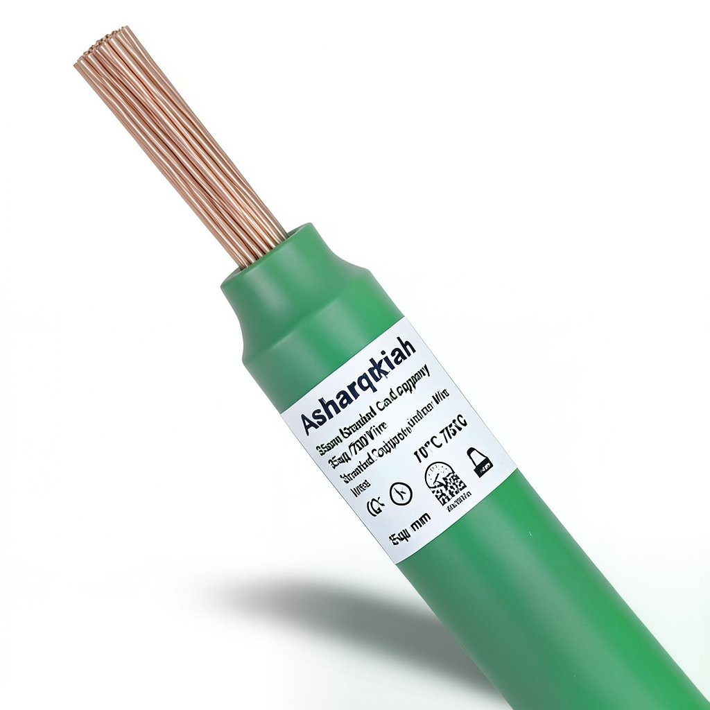 35sq mm Stranded Copper Wire, 450/750V, PVC 70°C Insulation, Green | Asharqiyah Cables Company for Industry