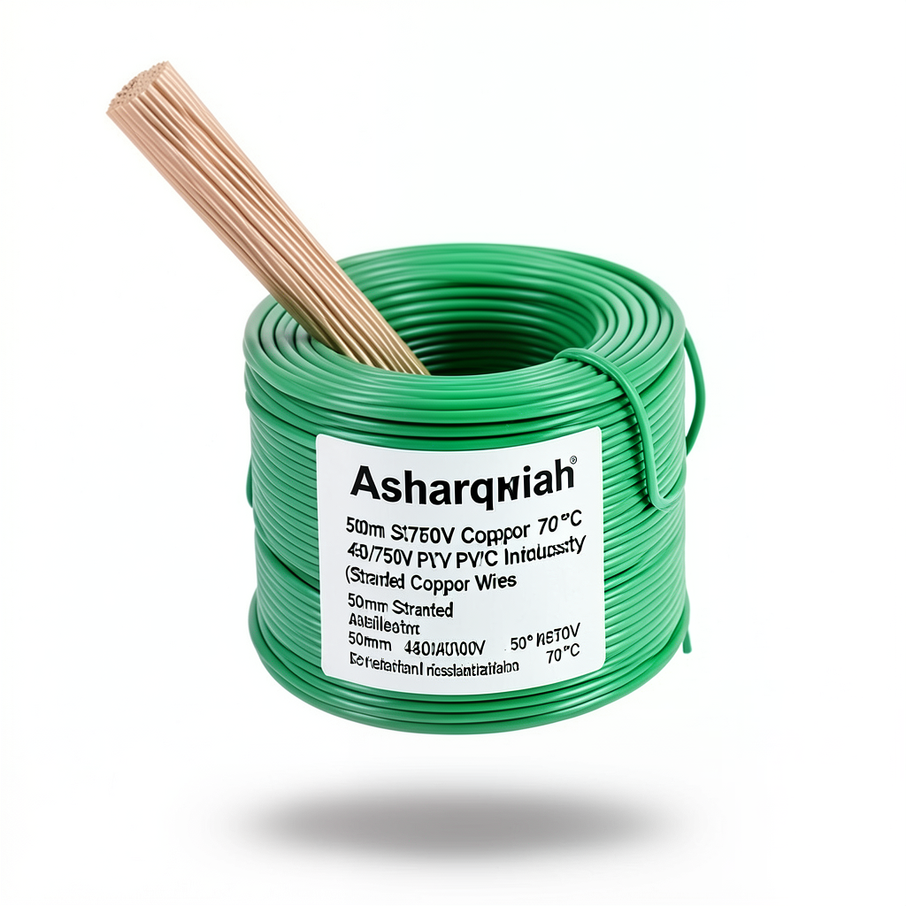 50mm Stranded Copper Wire 450/750V PVC 70°C Insulated Green | Asharqiyah Cables Company for Industry