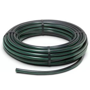 لفة أنابيب HDPE ضغط 10 بار PE 80 قطر خارجي 63 مم SDR 13.6 أسود مع خط أخضر