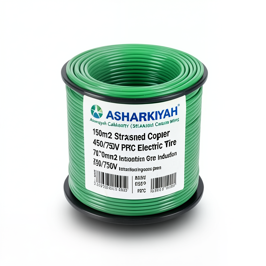 سلك كهرباء مجدول 150 مم2 موصل نحاس 450/750 فولت عزل PVC 70°C لون أخضر | شركة كابلات الشرقية للصناعة