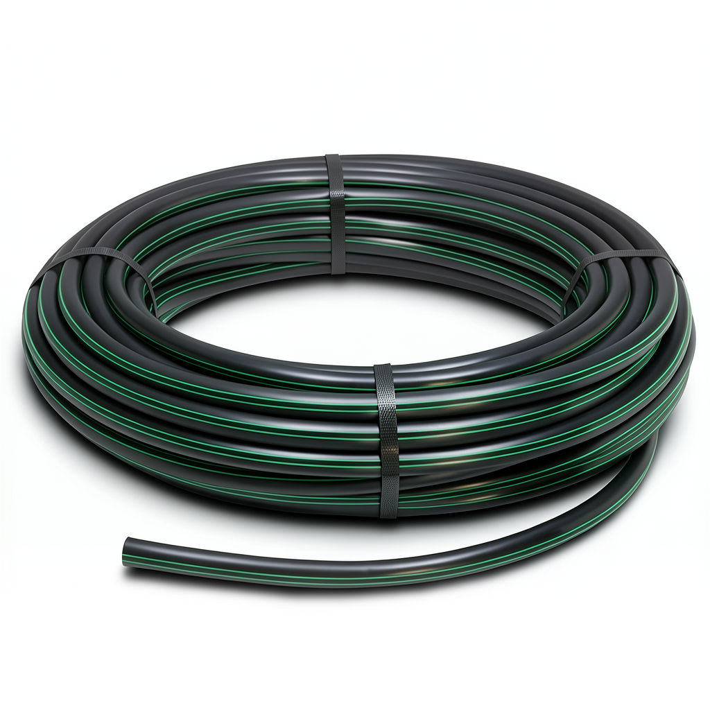 لفة أنابيب HDPE ضغط 10 بار PE 80 قطر خارجي 125 مم SDR 13.6 أسود مع خطوط خضراء