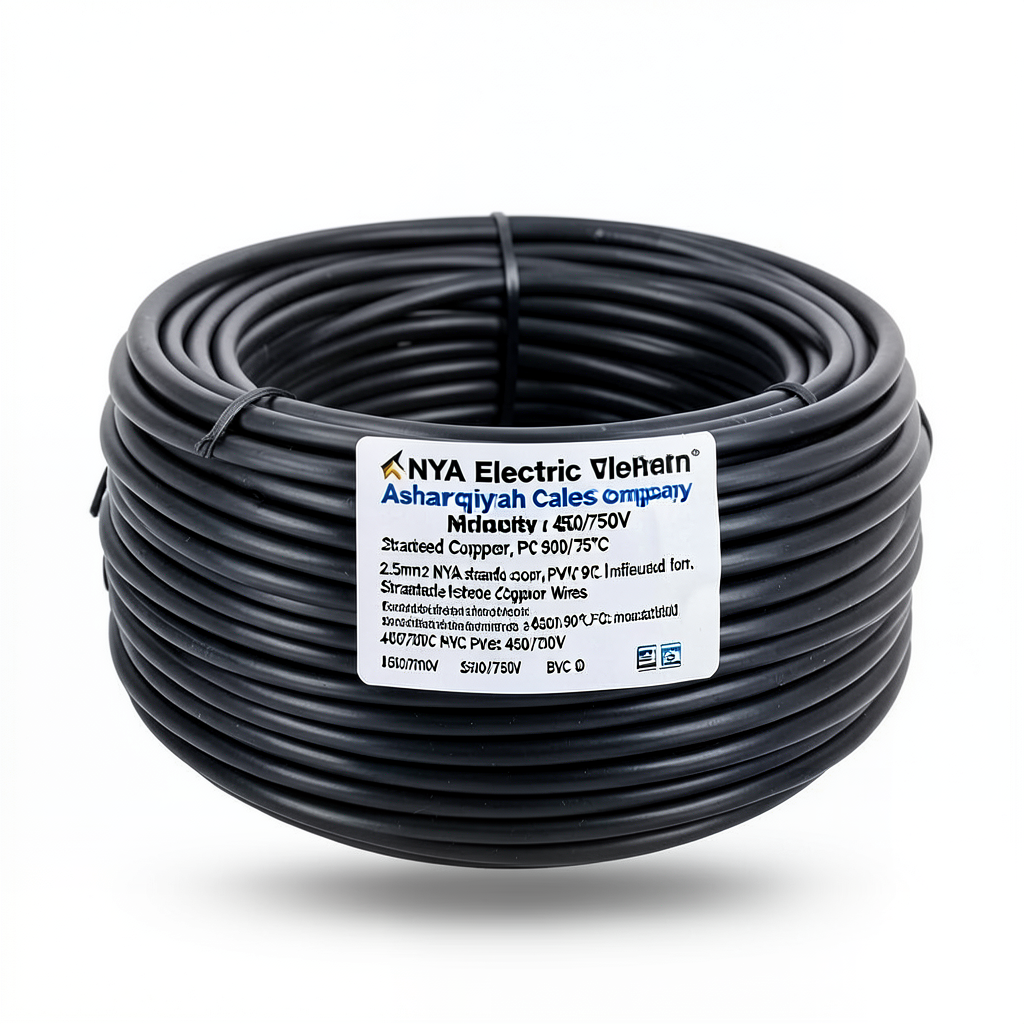 سلك كهرباء 2.5 مم2 NYA 450/750 فولت، نحاس مجدول، معزول PVC 90°C، اسود | شركة كابلات الشرقية للصناعة