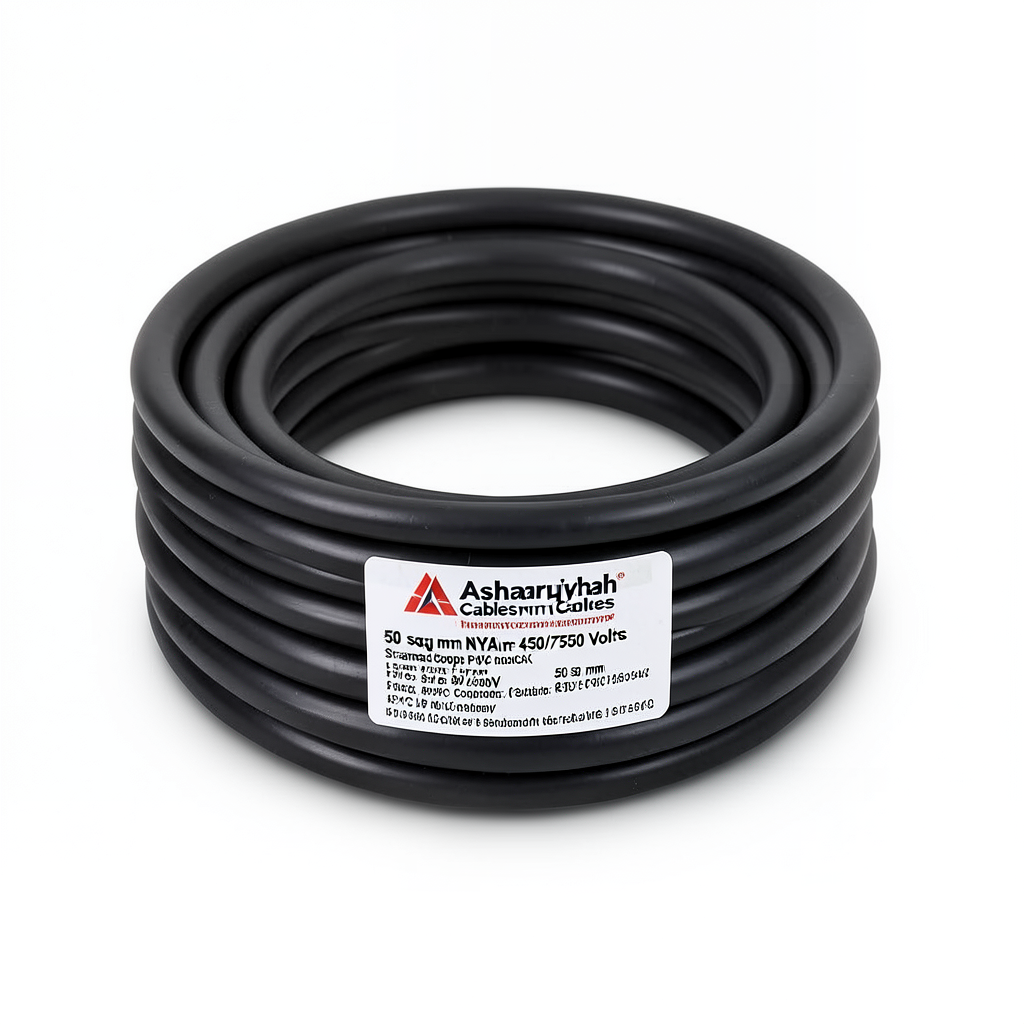 50 sq mm NYA Wire 450/750 Volts, Stranded Copper, PVC 90°C Insulation, Black | Asharqiyah Cables Company for Industry