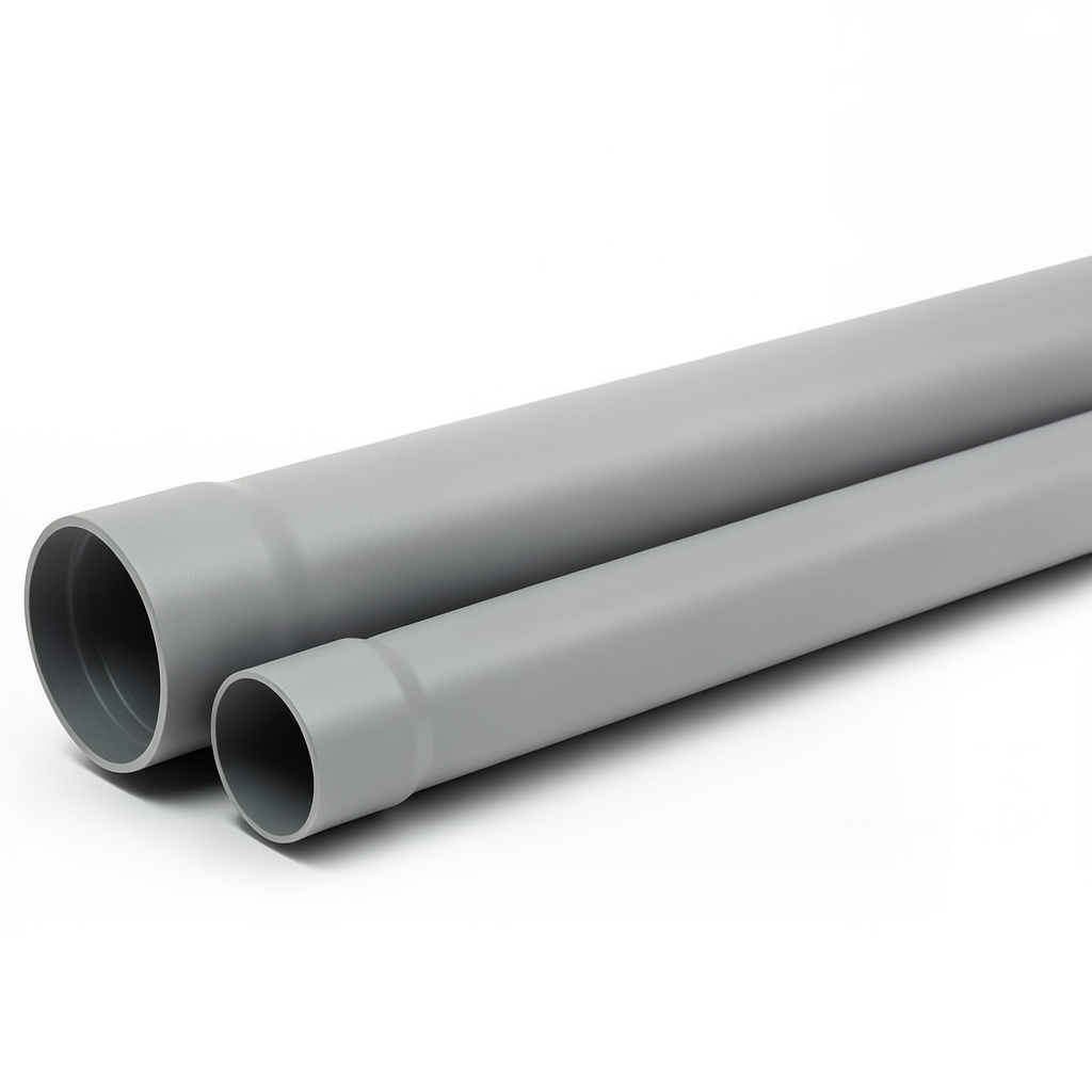 UPVC Plastic Pipe SDR 26 PN 10 Bar Size 140 mm Thickness 5.4 mm Gray Color