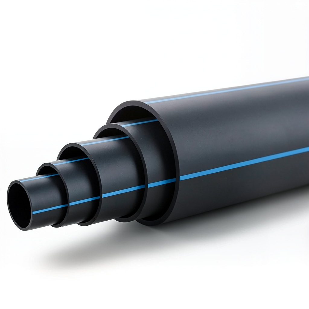 HDPE Polyethylene Pipe PN 6 Bar PE 80 OD 355 mm SDR 22 Black with Blue Stripes