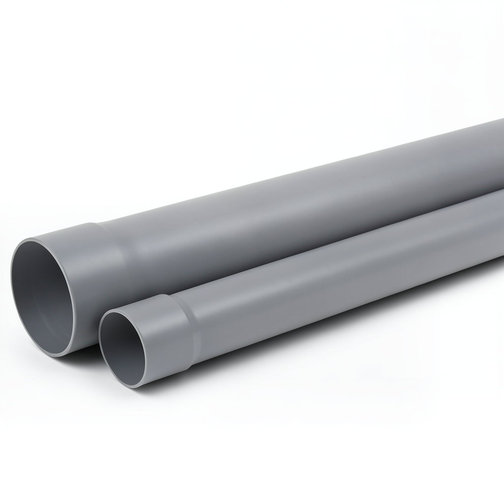 مواسير بلاستيك UPVC ضغط 10 بار SDR 26 مقاس 140 ملم سمك 5.4 مم لون رمادي