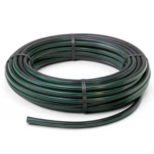 لفة أنابيب HDPE ضغط 12.5 بار PE 80 قطر خارجي 63 مم SDR 11 أسود مع خطوط خضراء