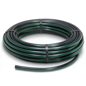 لفة أنابيب HDPE ضغط 10 بار PE 80 قطر خارجي 125 مم SDR 13.6 أسود مع خطوط خضراء