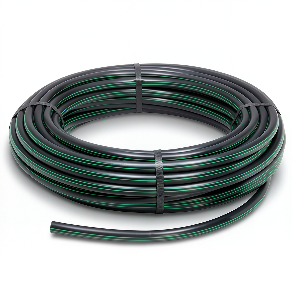 HDPE Plastic Coil Pipe PN 10 Bar PE 80 OD 125 mm SDR 13.6 Black with Green Stripes