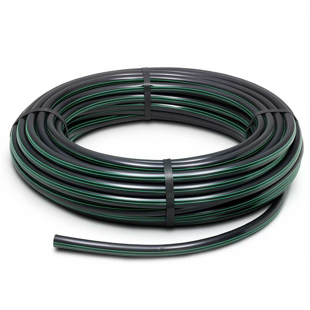 HDPE Plastic Coil Pipe PN 12.5 Bar PE 80 OD 90 mm SDR 11 Black with Green Stripes