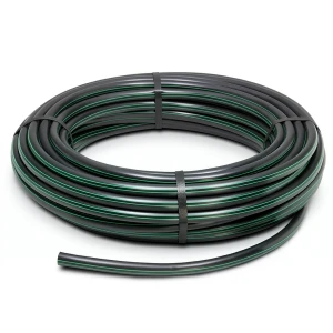 لفة أنابيب HDPE ضغط 12.5 بار PE 80، قطر خارجي 125 مم SDR 11 أسود مع خط أخضر