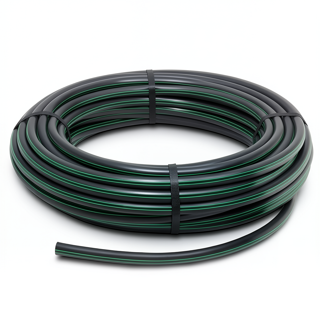 HDPE Plastic Coil Pipe Nominal Pressure 12.5 Bar PE 80 OD 140 mm SDR 11 Black with Green Stripes