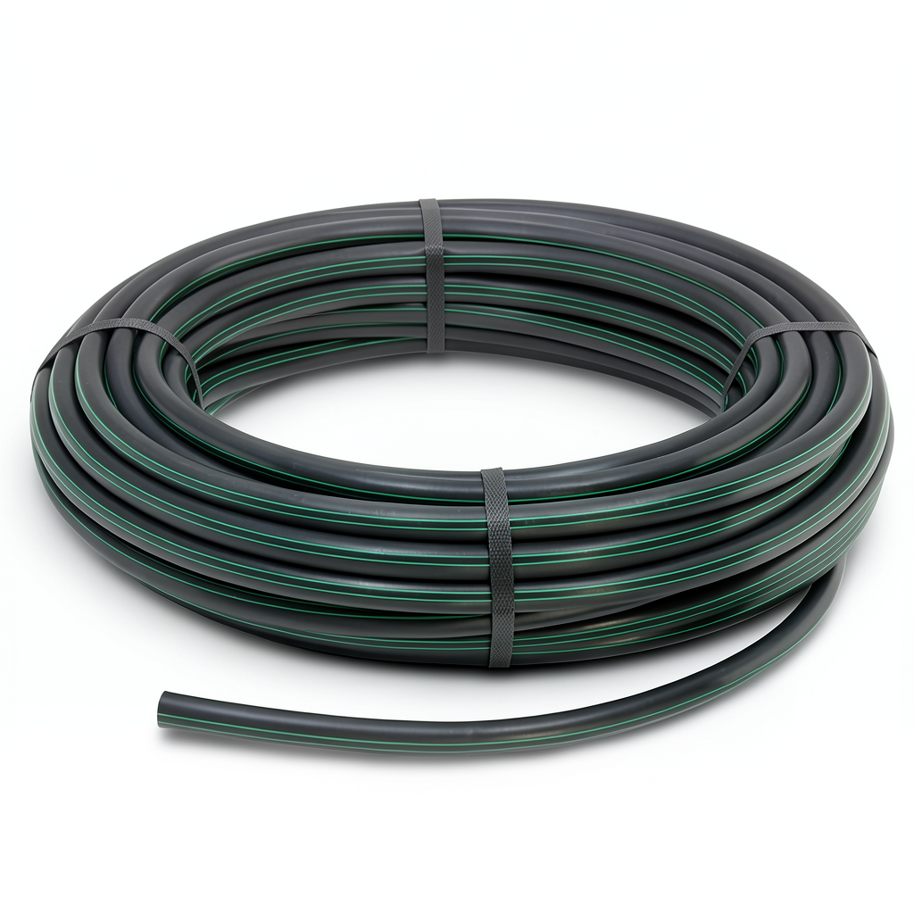 لفة أنابيب بلاستيك HDPE ضغط 12.5 بار PE 80 قطر خارجي 40 مم SDR 11 أسود مع خطوط خضراء