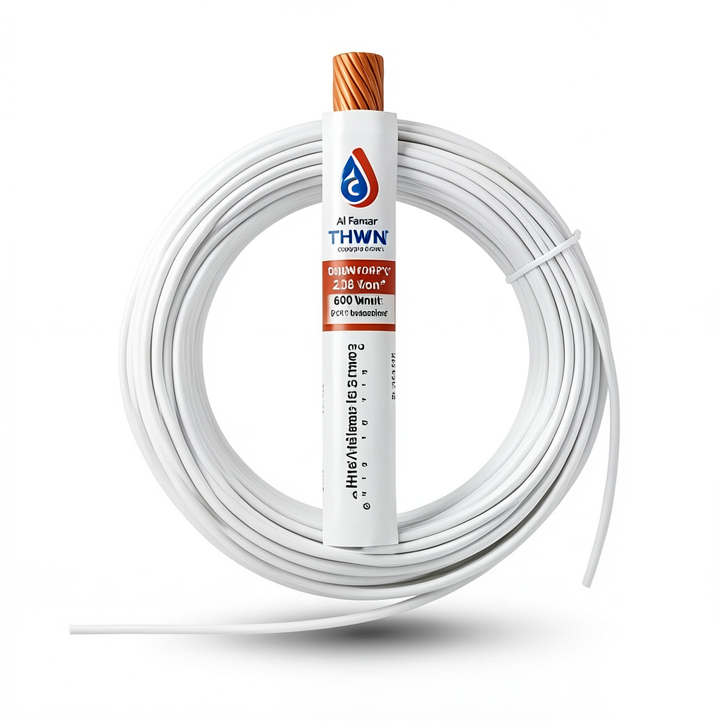 كابل نحاس THHN/THWN معزول PVC 105°C مقاس 2.08 مم² 600 فولت طول 300 قدم أبيض | شركة الفنار