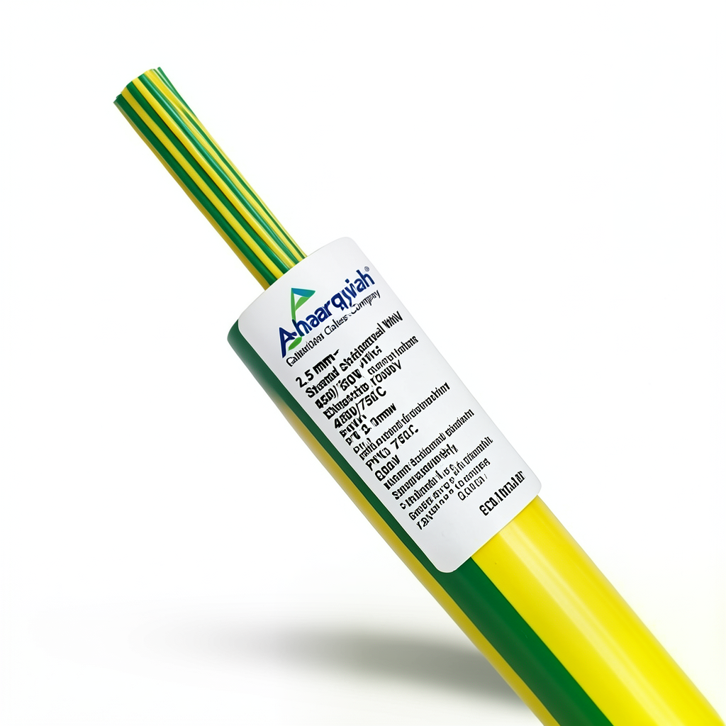 2.5 mm² Stranded Copper Electrical Wire, 450/750V, PVC 70°C Insulation, Yellow/Green | Asharqiyah Cables Company for Industry