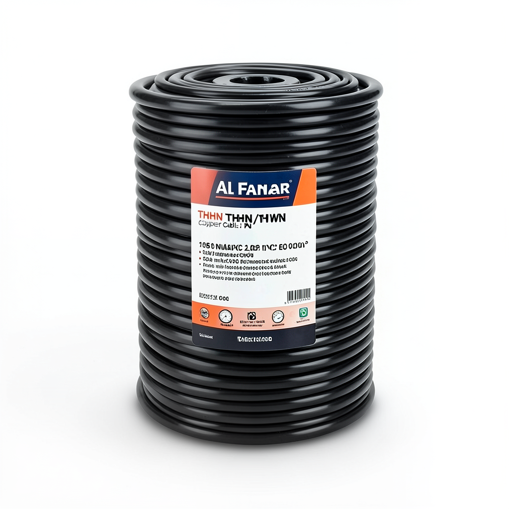 كابل نحاس THHN/THWN معزول PVC 105 درجة مئوية مقاس 2.08 مم² 600 فولت طول 250 قدم أسود PVC 105 | شركة الفنار