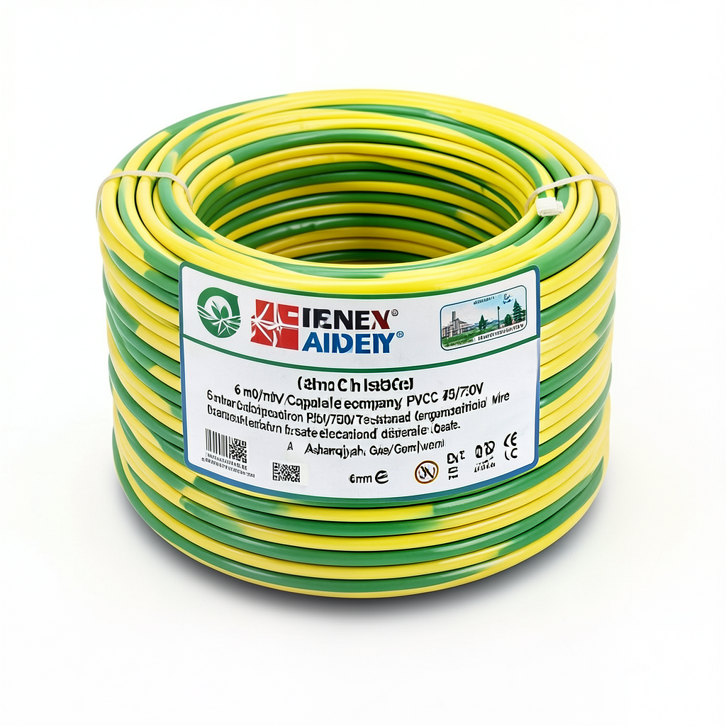 سلك كهرباء نحاس مجدول 6 مم²، 450/750 فولت، عزل PVC 70°C، أصفر/أخضر | شركة كابلات الشرقية للصناعة