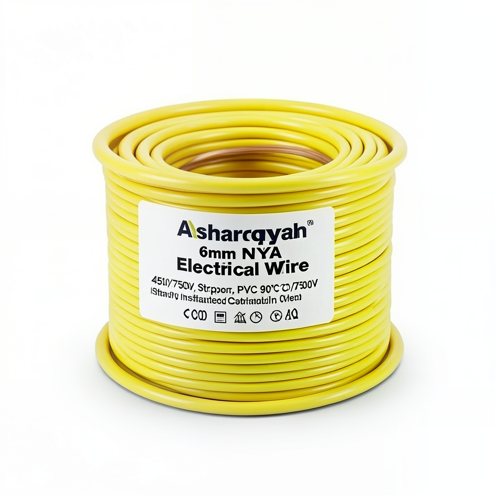 لفة سلك كهرباء 6 مم NYA 450/750 فولت، نحاس مجدول، معزول PVC 90°C، أصفر | شركة كابلات الشرقية للصناعة