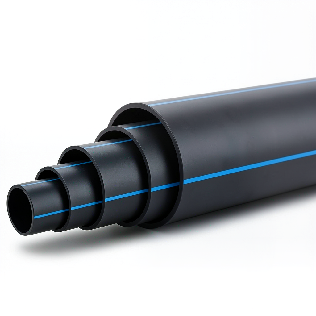 HDPE Polyethylene Pipe Nominal Pressure 10 Bar PE80 OD 560 mm SDR 13.6 Black with Blue Stripes