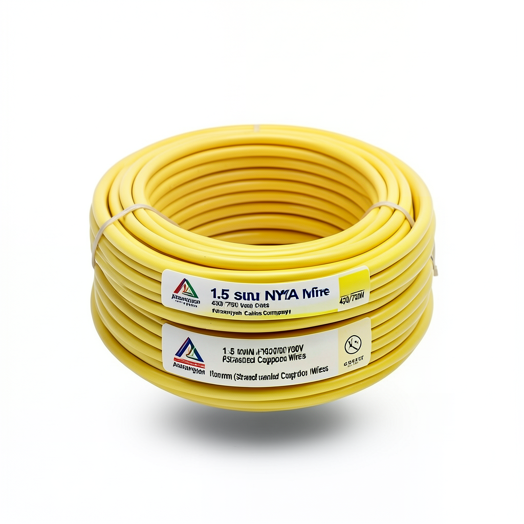 1.5 sq mm NYA Wire 450/750 Volts, Stranded Copper, PVC 90°C Insulation, Yellow | Asharqiyah Cables Company for Industry