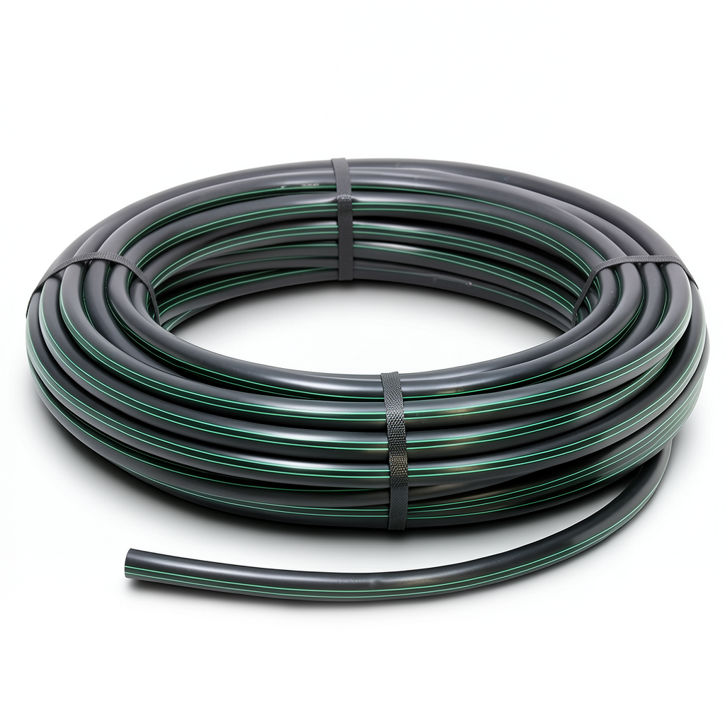 لفة أنابيب بلاستيك HDPE ضغط 12.5 بار PE 80 قطر خارجي 160 مم SDR 11 أسود مع خطوط خضراء