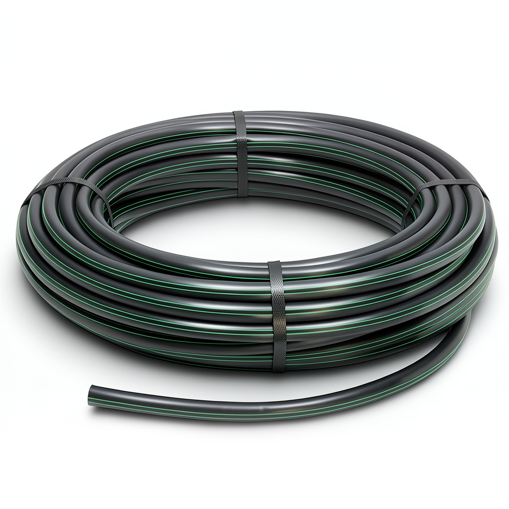 HDPE Plastic Coil Pipe Nominal Pressure 16 Bar PE80 20 mm SDR 9 Black with Green Stripes