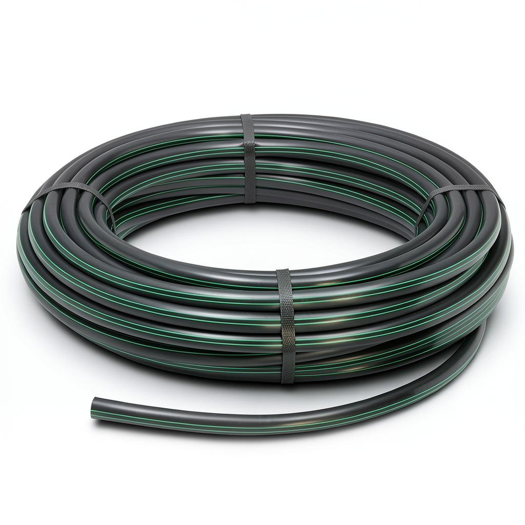 لفة أنابيب HDPE ضغط 16 بار PE 80 قطر خارجي 25 مم SDR 9 أسود مع خط أخضر