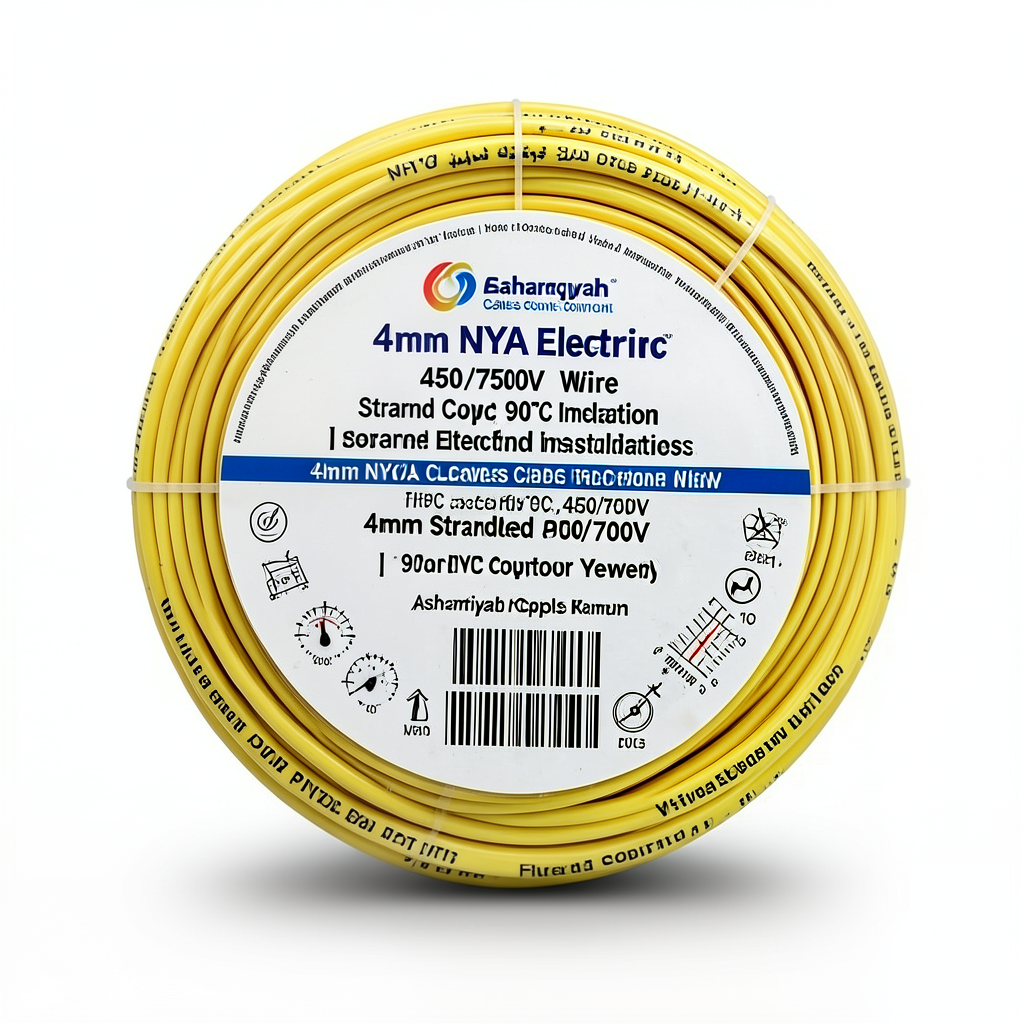 4mm NYA Electric Wire 450/750V, Stranded Copper, PVC 90°C Insulation, Yellow | Asharqiyah Cables Company for Industry