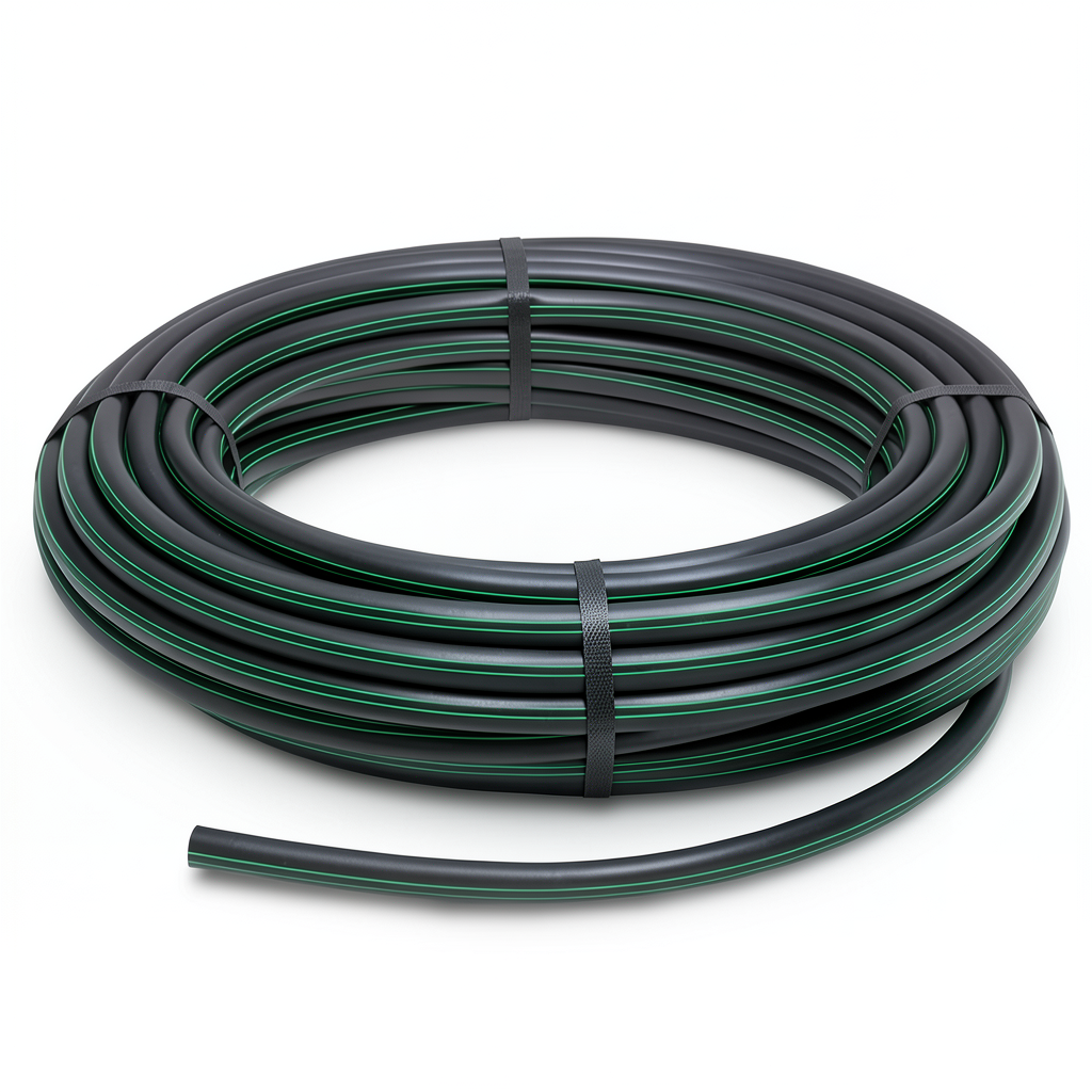 HDPE Plastic Coil Pipe Nominal Pressure 16 Bar PE 80 63 mm SDR 9 Black with Green Stripes