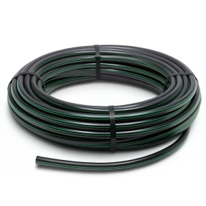 HDPE Plastic Coil Pipe PN 16 Bar PE 80, 75 mm Diameter, SDR 9 Black with Green Stripes